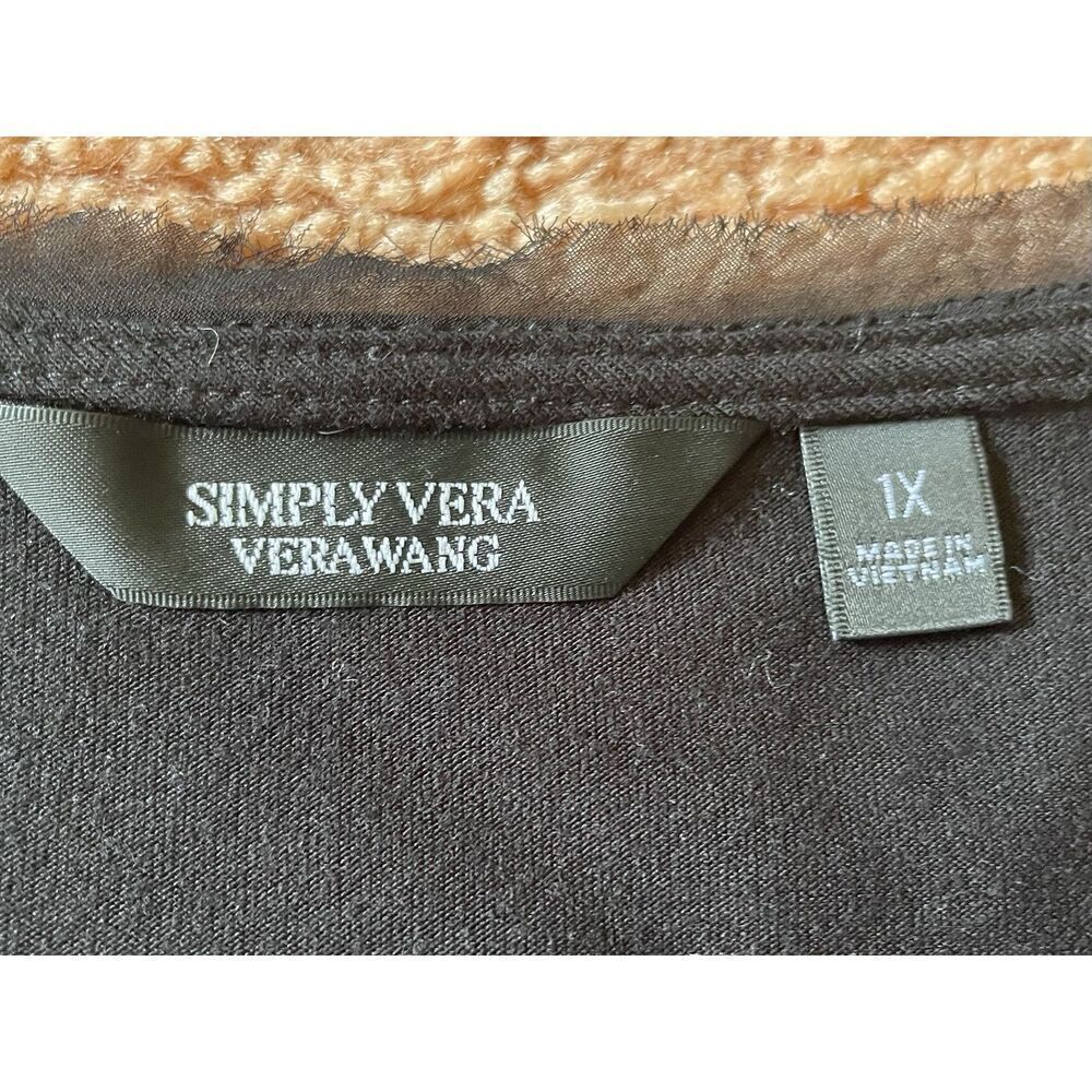 Simply Vera Vera Wang Colorblock Sleeveless Top Tunic 1X Burgundy Black Cream Bl - Picture 2 of 7